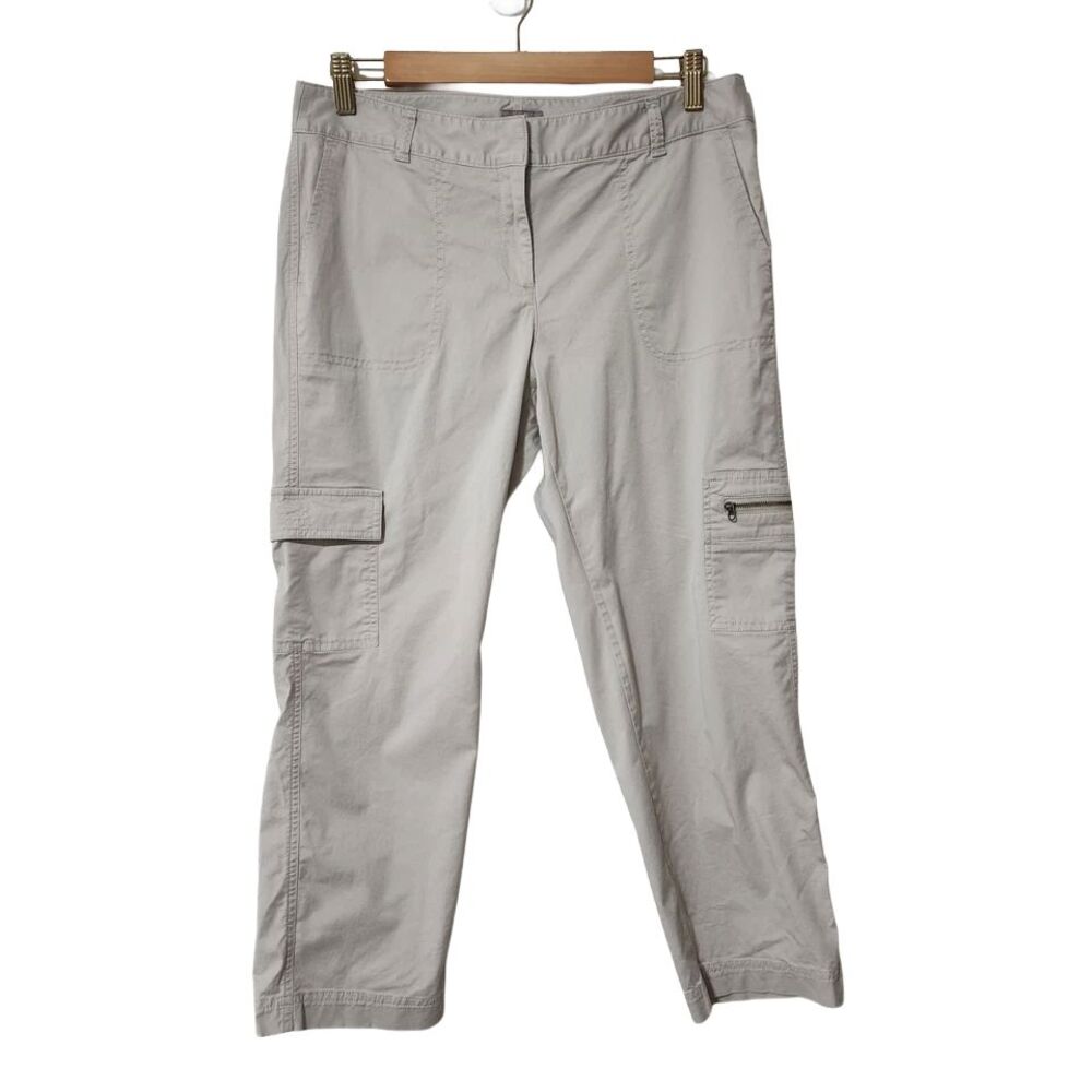 J Jill Womens Cargo Capri Pants Beige Khaki Cotton Stretch Mid Rise Size 10